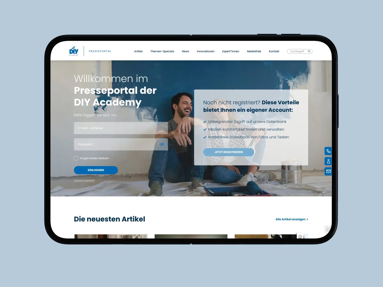 Presseportal der DIY Academy auf einem Tablet