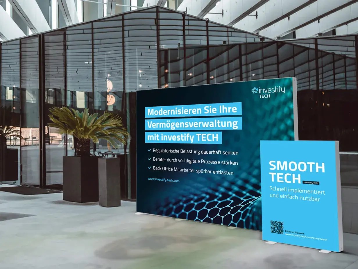 Messewände von investify TECH in einem Foyer
