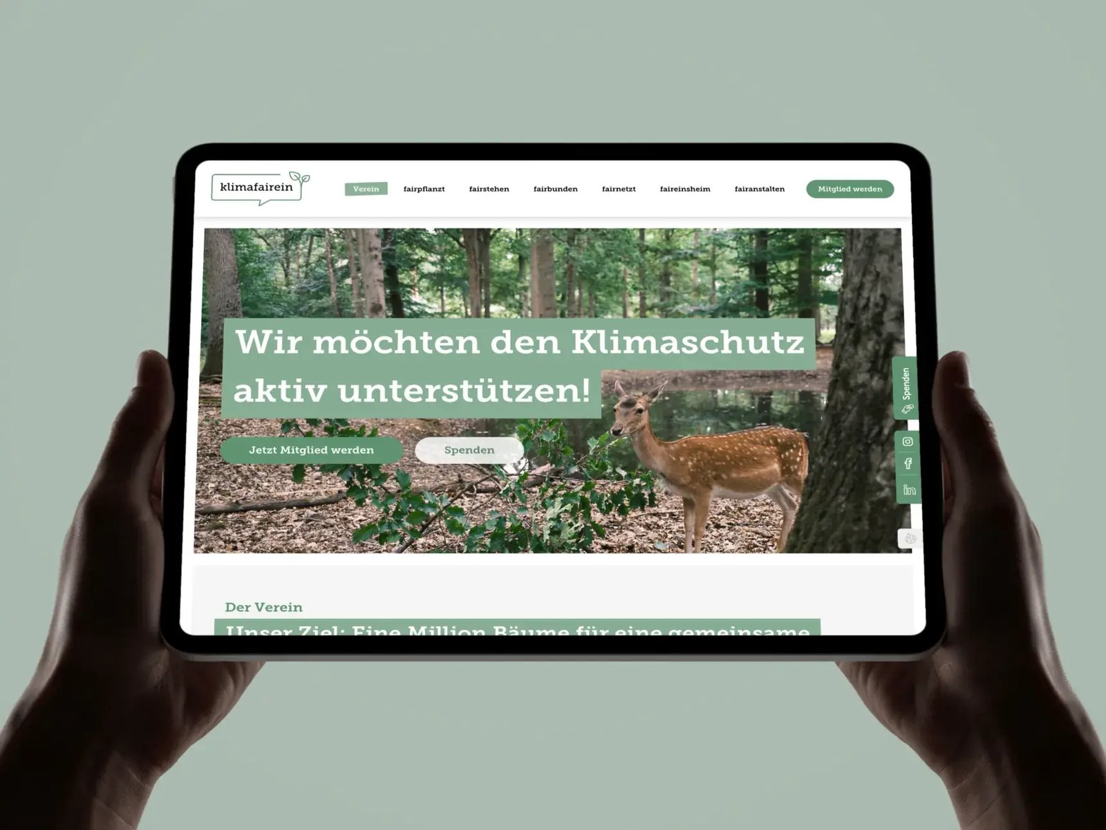Webseite von klimafairein auf einem Tablet